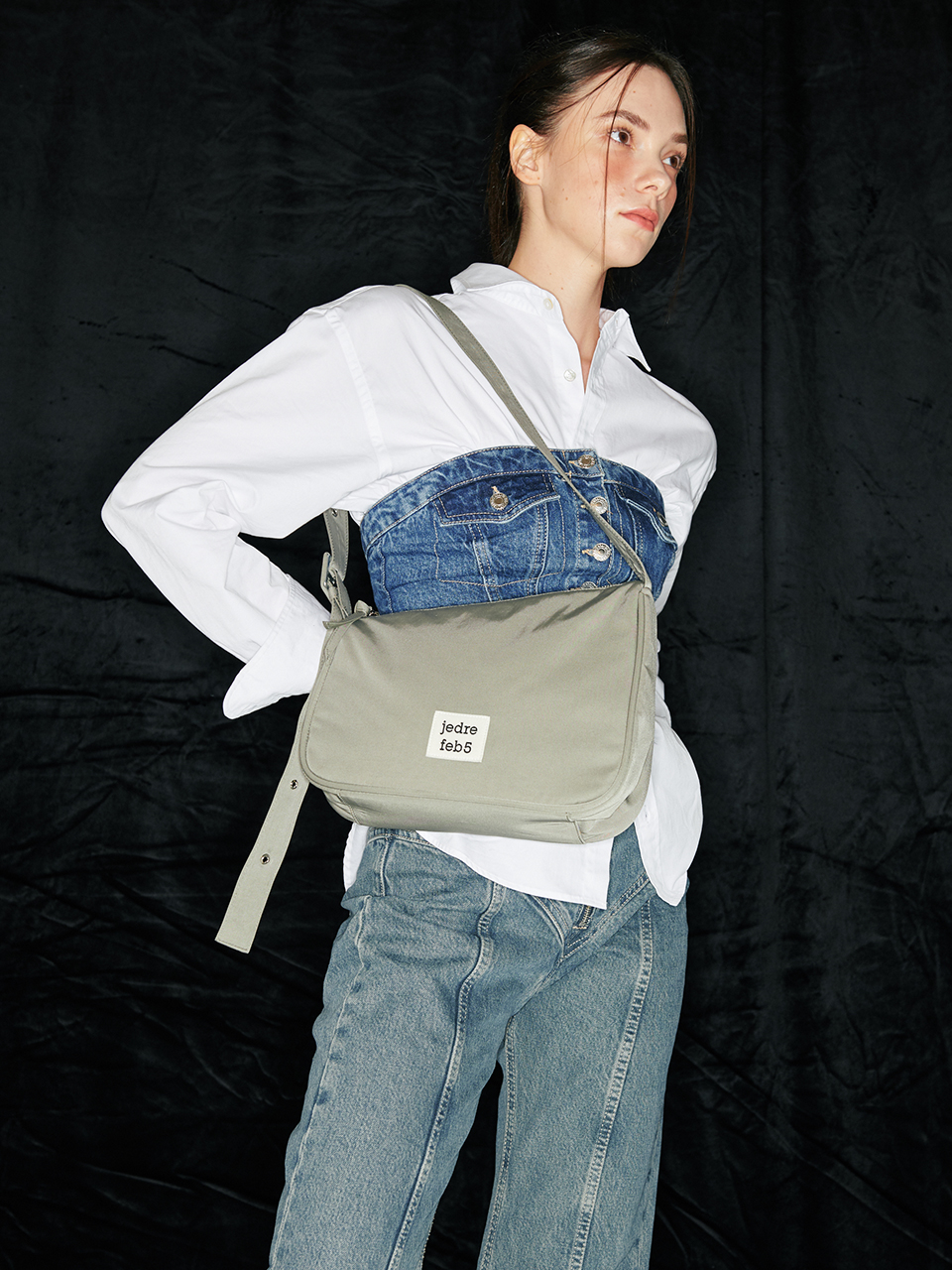 韓國JEDREFEB5 - Slant medium shoulder bag_khaki