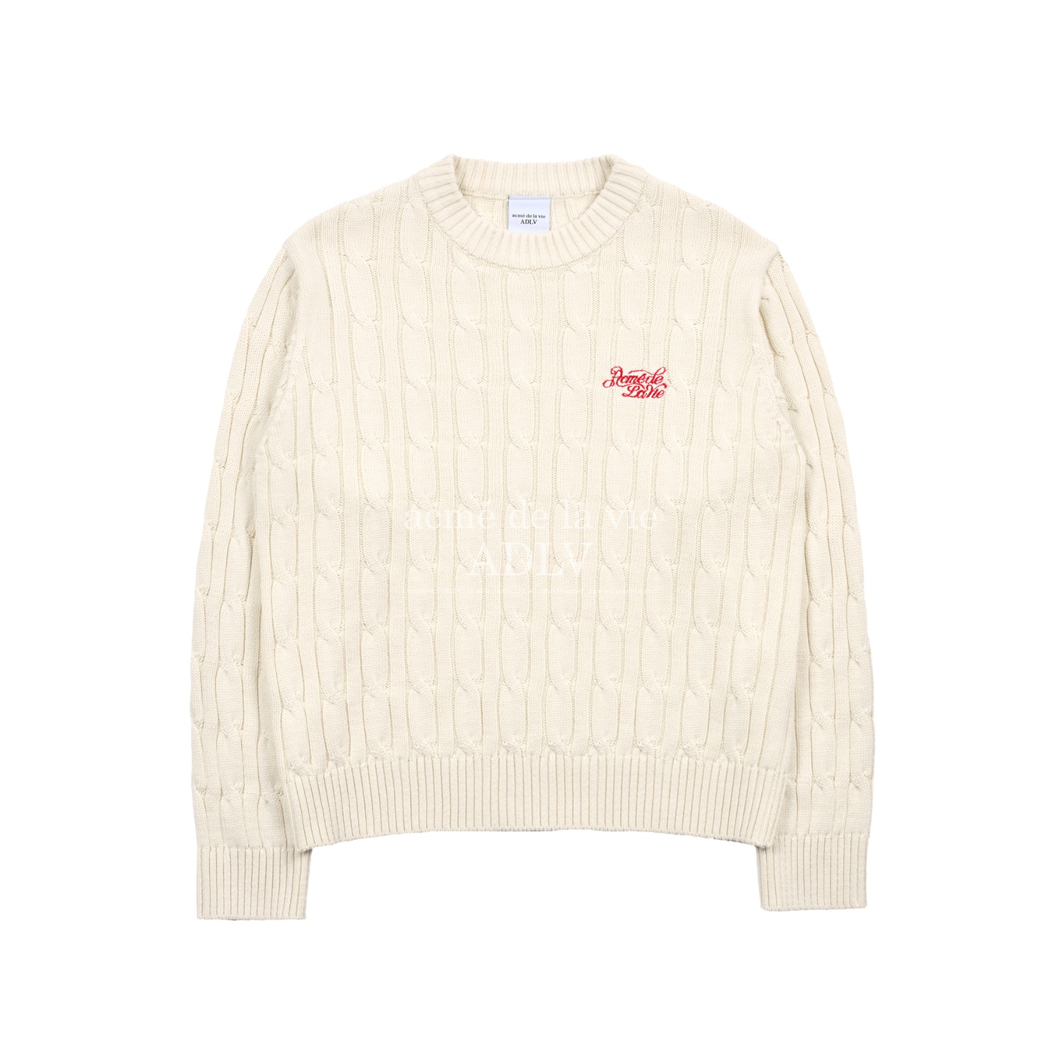 ADLV-[아크메드라비] SCRIPT LOGO EMBROIDERY CABLE KNIT IVORY