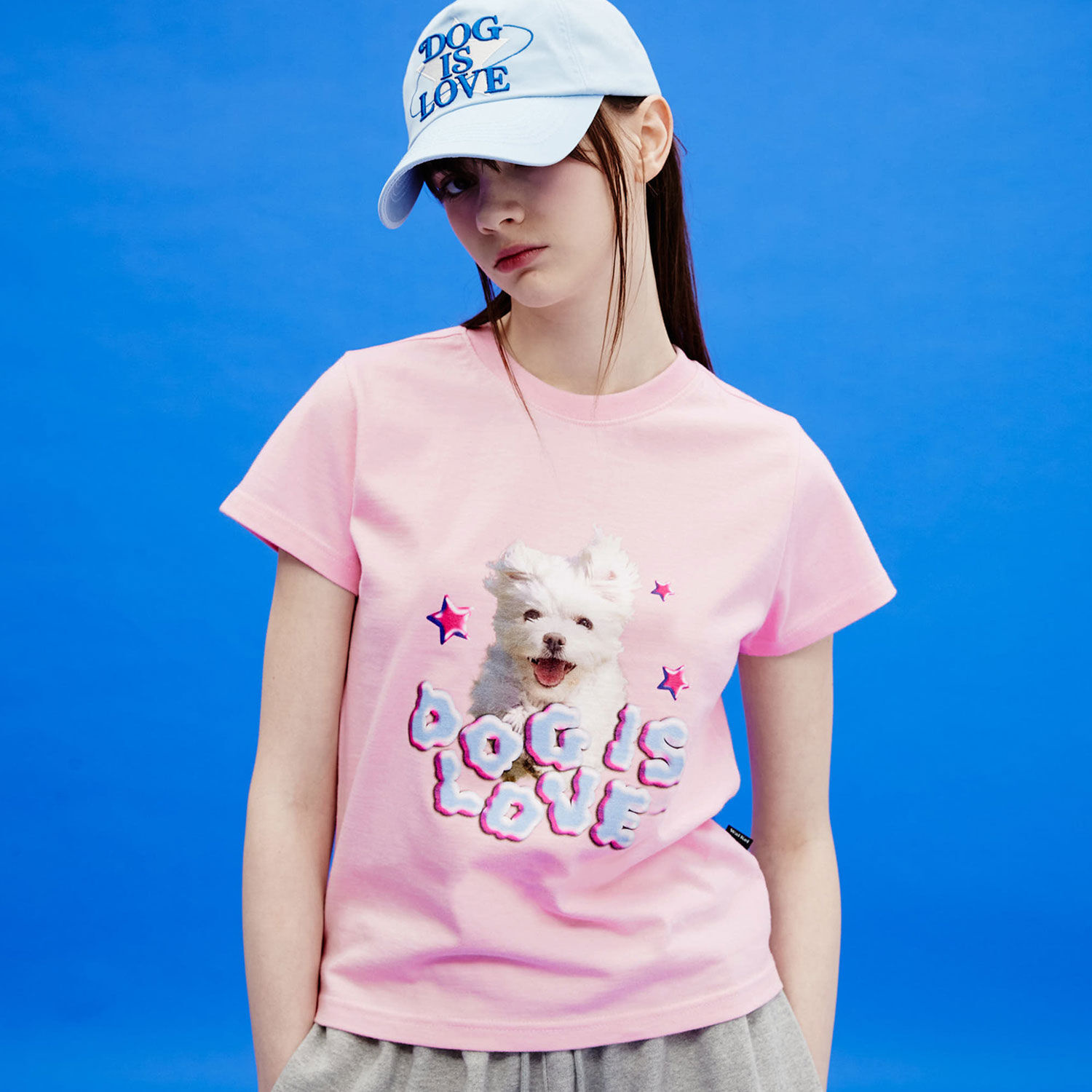韓國WAIKEI - Dog Is Love Cloud Short Sleeve T-shirt Pink