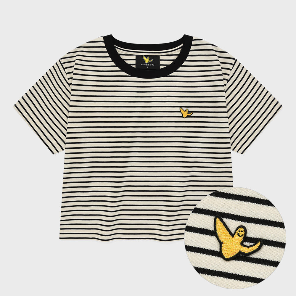 韓國What it isNt - WMS Stripe Cropped Short Sleeve T-Shirt Black