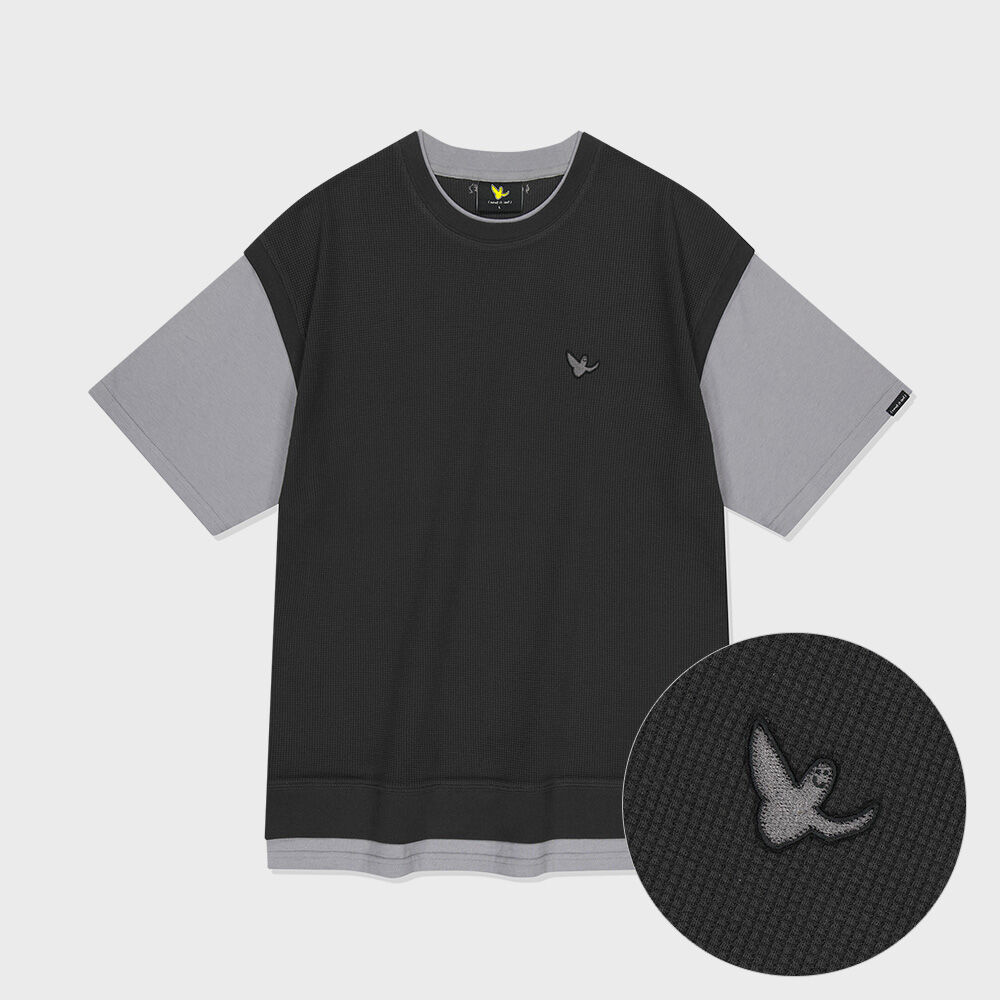 韓國What it isNt - Angel Vest Layered Short Sleeve T-Shirt Dark Gray
