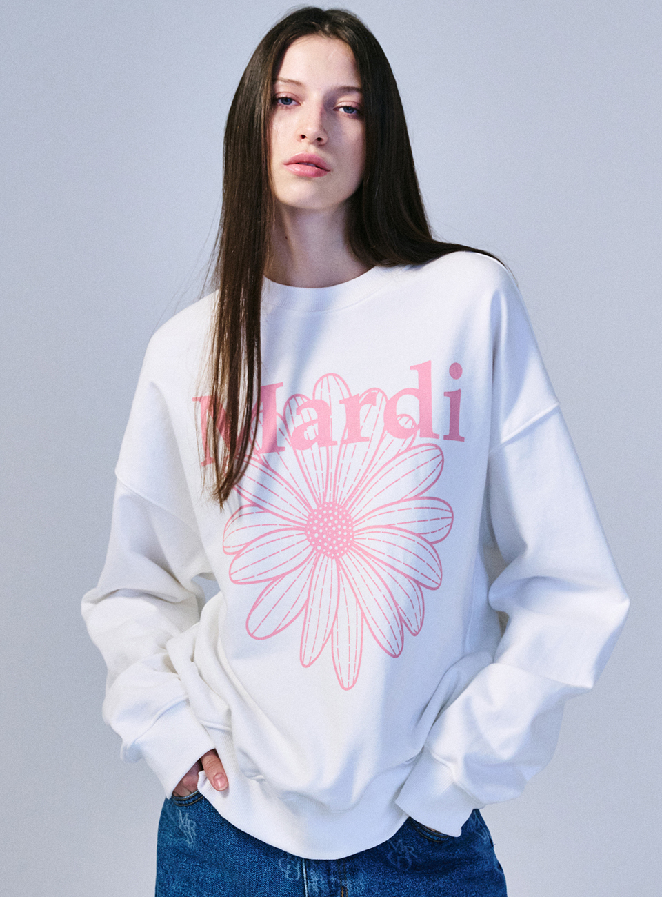 韓國MARDI MERCREDI-SWEATSHIRT FLOWERMARDI_WHITE PINK