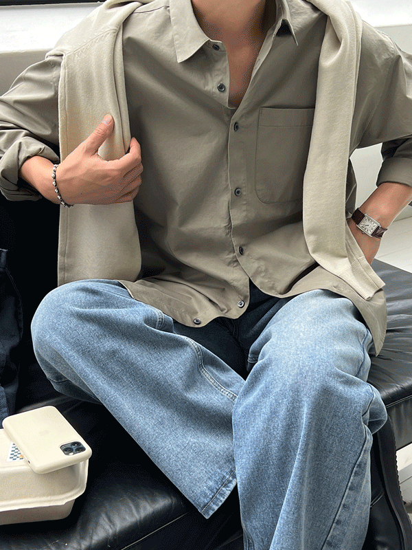 locker-room-*코지 개버딘 오버핏 슬릿셔츠(8colors,M/L)♡韓國男裝上衣