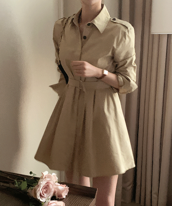 perbit-[하객룩세일]아들린 견장 트렌치 미니원피스 - 3color♡韓國女裝連身裙