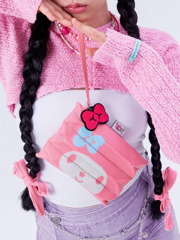 【限時優惠】 Joseph Stacey X Sanrio Lucky Lucky Pleats Knit Clutch S My Melody Blossom Pink